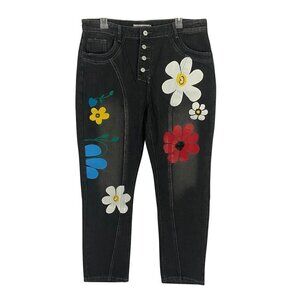 Misslook Women's  Floral Jeans Straight Leg High Rise Button Fly Sz XL (36 x 31)